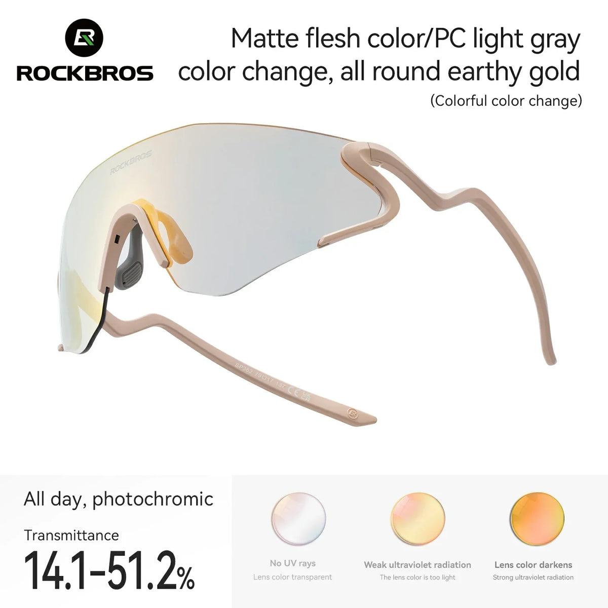 ROCKBROS Photochrome Fahrradbrille mit UV400 Schutz