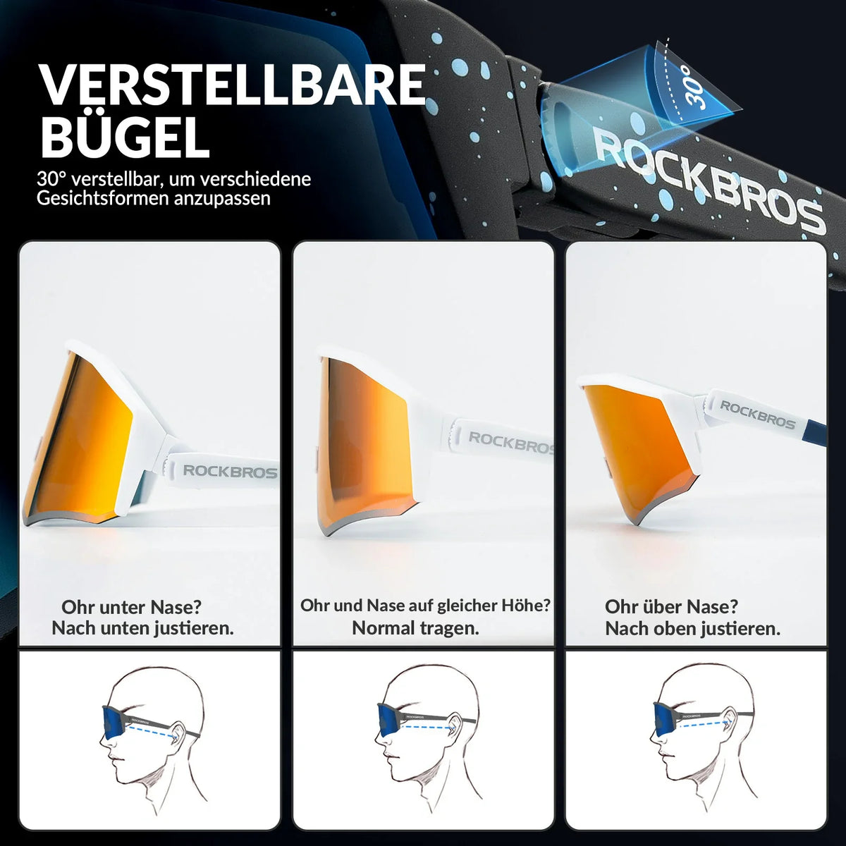 ROCKBROS Polarisierte Fahrradbrille mit Verstellbaren Bügeln