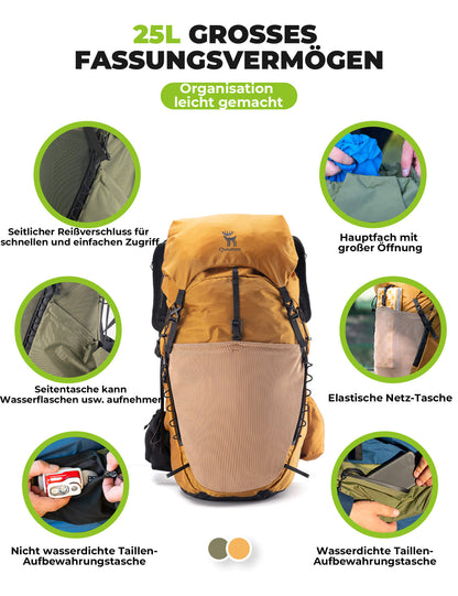 25L Wanderrucksack atmungsaktiv - mit abnehmbarer Tasche & Seitenzugang Qunature