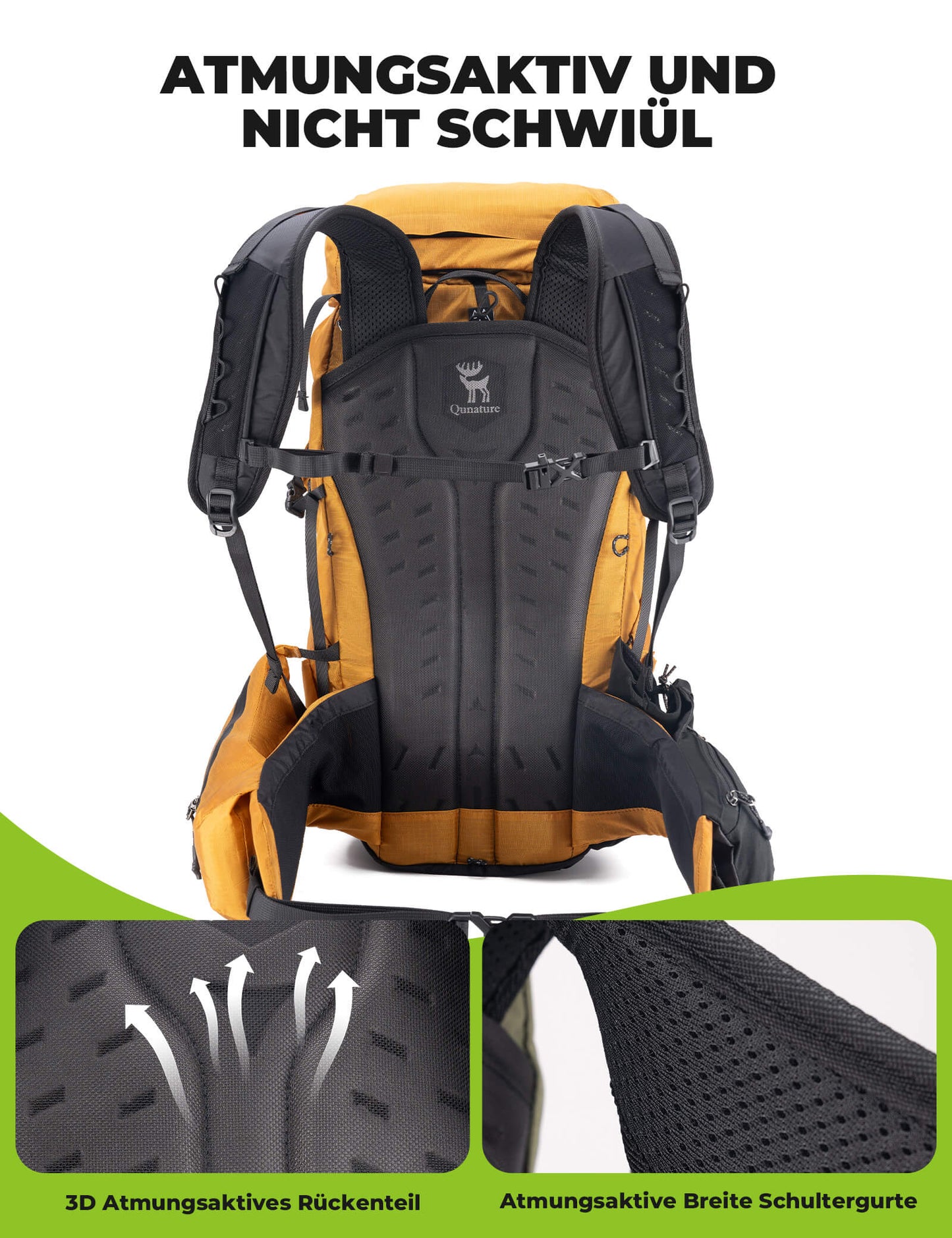 25L Wanderrucksack atmungsaktiv - mit abnehmbarer Tasche & Seitenzugang Qunature