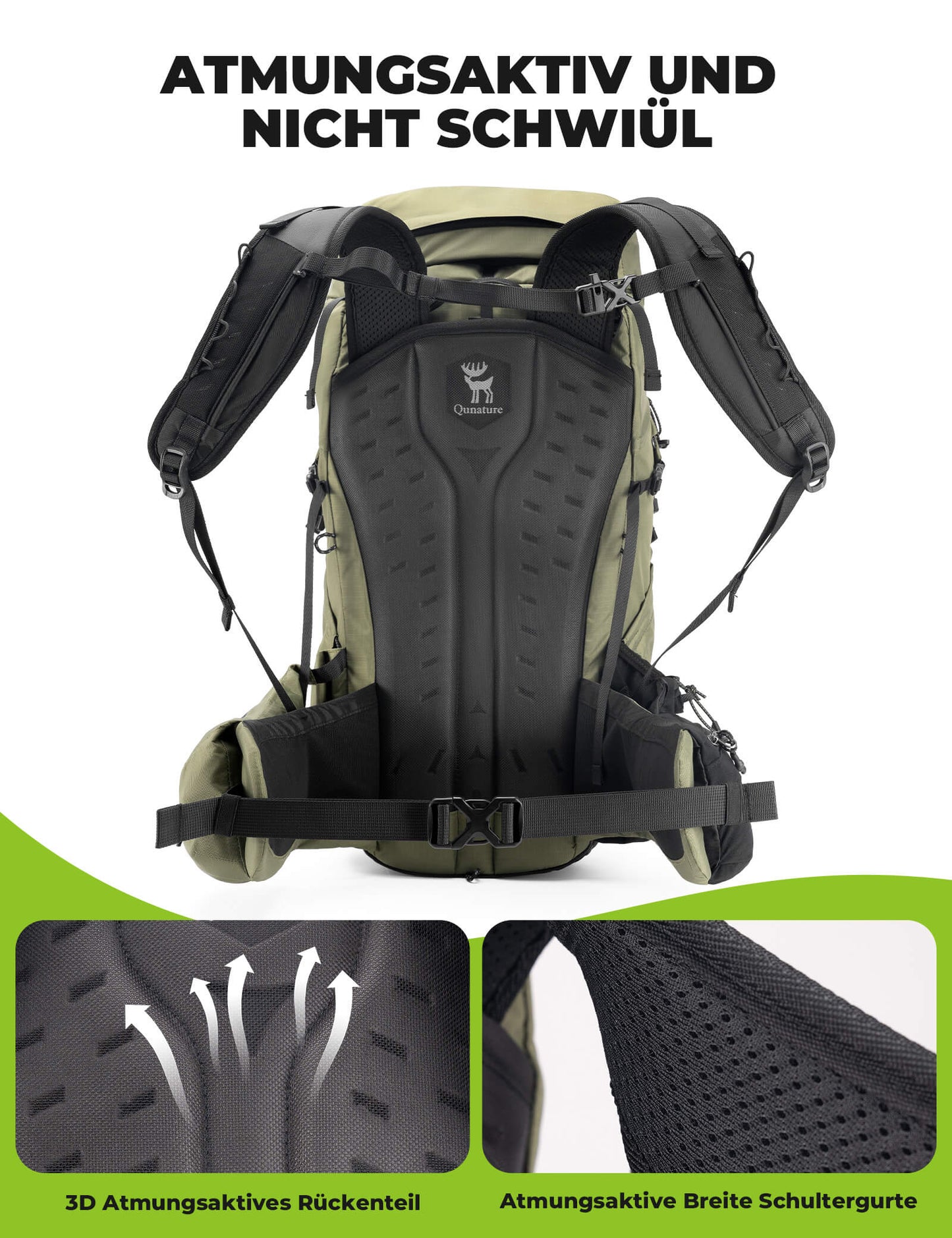 25L Wanderrucksack atmungsaktiv - mit abnehmbarer Tasche & Seitenzugang Qunature