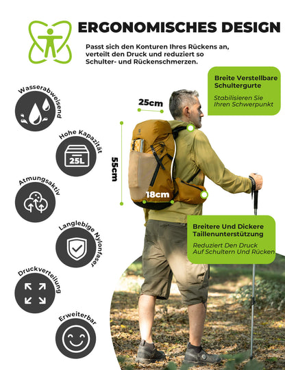 25L Wanderrucksack atmungsaktiv - mit abnehmbarer Tasche & Seitenzugang Qunature