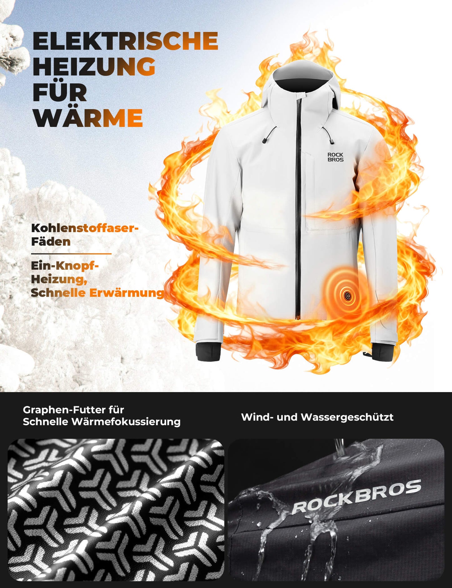 Beheizbare Fahrradjacke mit Typ-C-Anschluss ROCKBROS