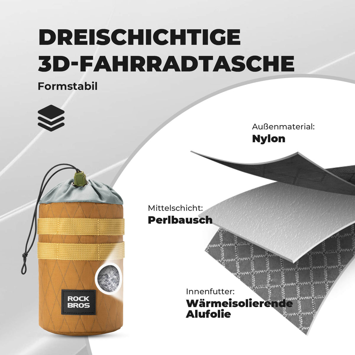 ROCKBROS Fahrrad Lenkertasche 1.2L für Trinkflaschen Ø10 cm