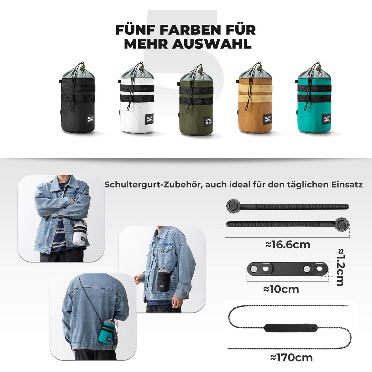 ROCKBROS Fahrrad Lenkertasche 1.2L für Trinkflaschen Ø10 cm