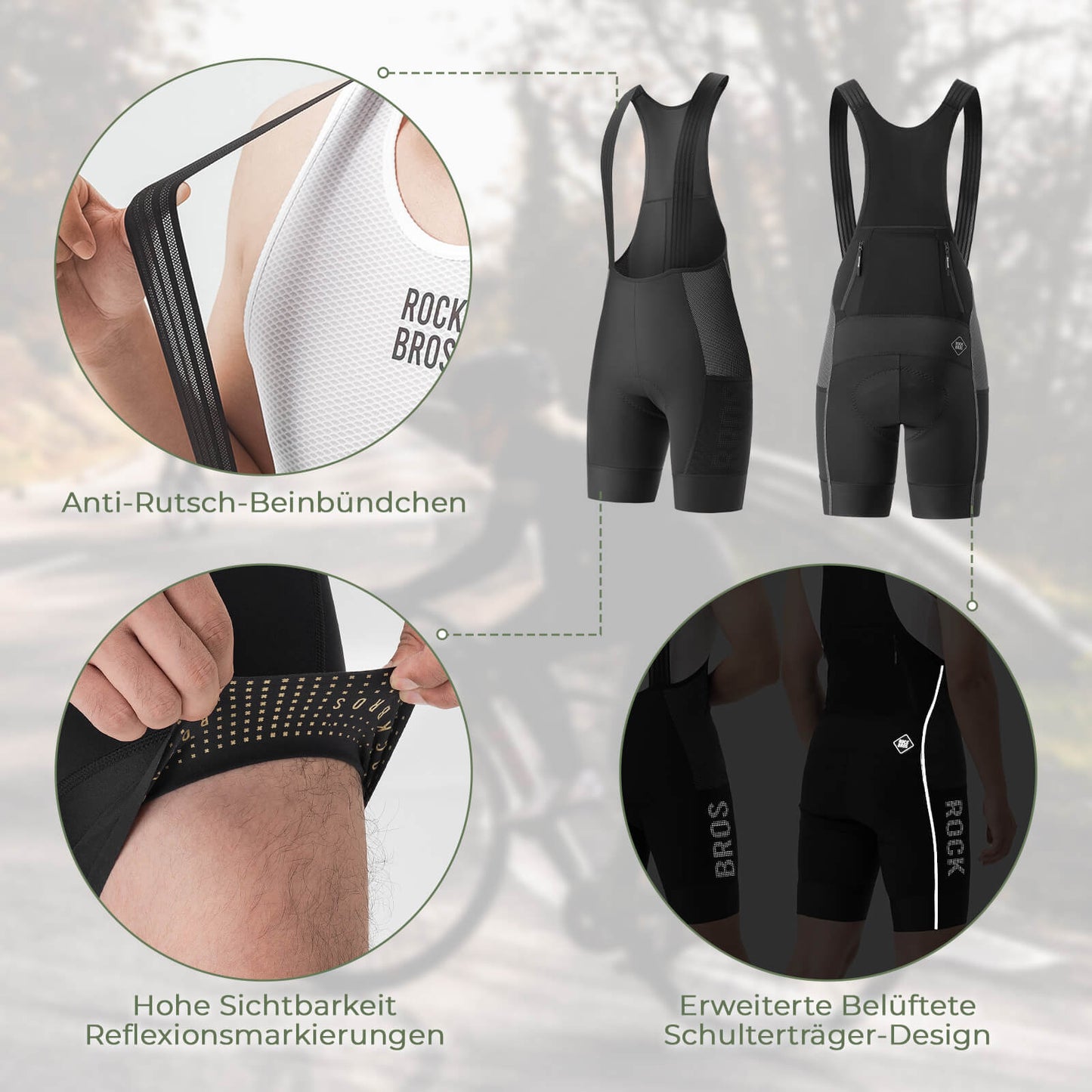 Fahrrad Trägerhose Hochfest & Atmungsaktiv mit 5 Taschen ROCKBROS