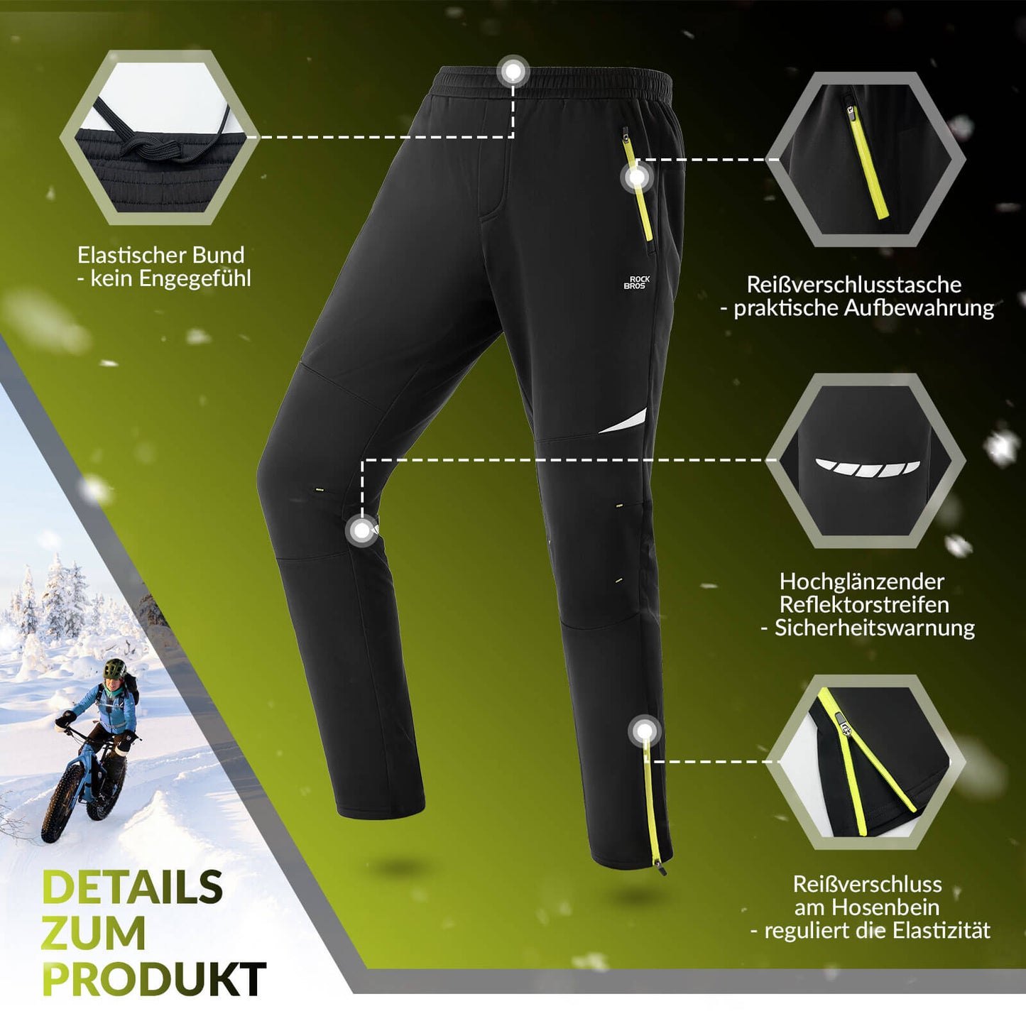 Herren Fahrradhose Winddicht und Warm für Winter Outdoor-Sport ROCKBROS