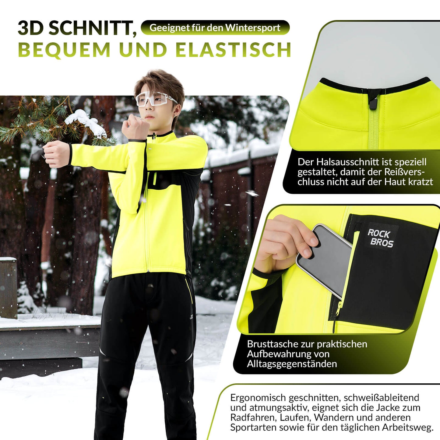 Winter Fahrradjacke Herren Winddicht Warm Wanderjacke ROCKBROS