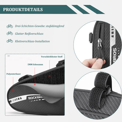 ROCKBROS Rahmentasche wasserdicht Dreieckstasche für MTB & Rennräder 1,2L