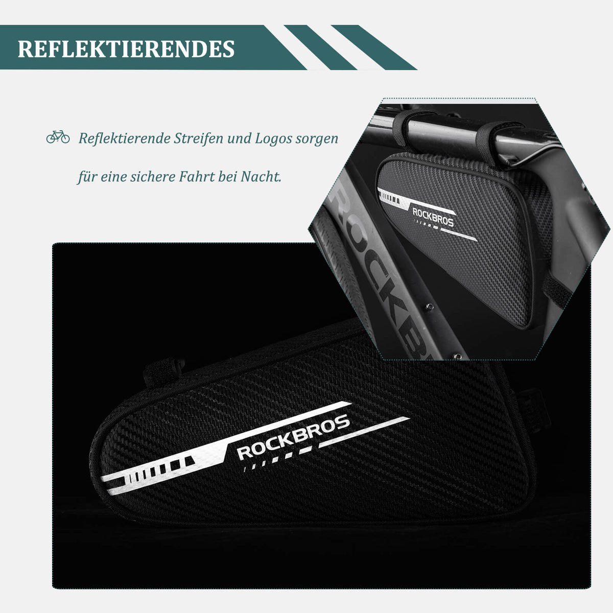 ROCKBROS Rahmentasche wasserdicht Dreieckstasche für MTB & Rennräder 1,2L
