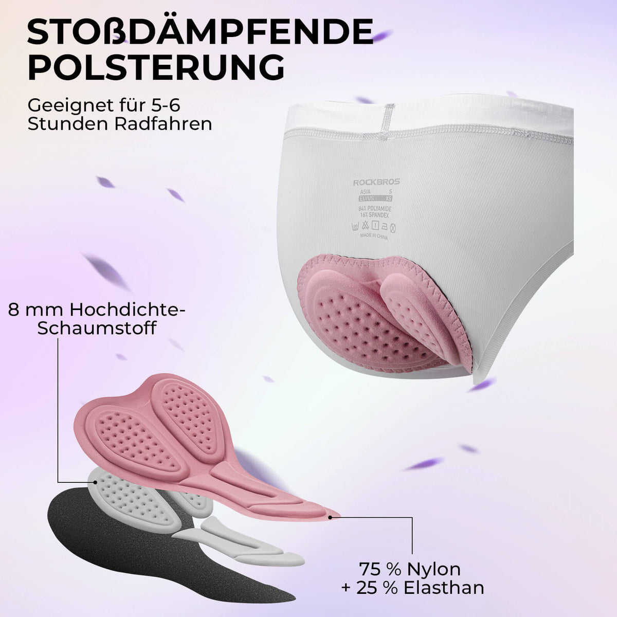 ROCKBROS Damen Radunterhose Atmungsaktive 4D Gepolsterte Radlerhose Elastisch