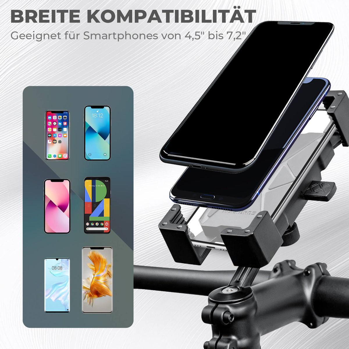 ROCKBROS Fahrrad Handyhalterung 360° Drehbar für Handy 4.5~7.2"