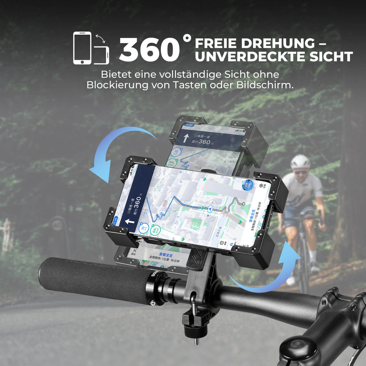 ROCKBROS Fahrrad Handyhalterung 360° Drehbar für Handy 4.5~7.2"