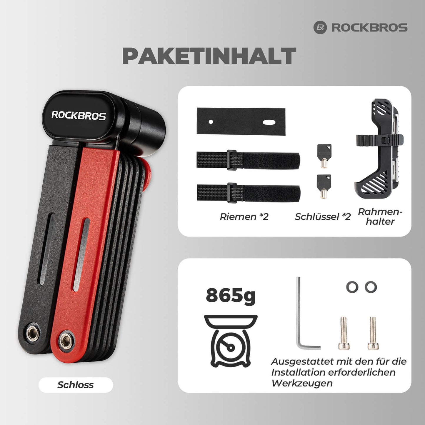 Fahrrad Klapp-Fahrradschloss Robust Diebstahlschutz mit 2 Schlüsseln ROCKBROS