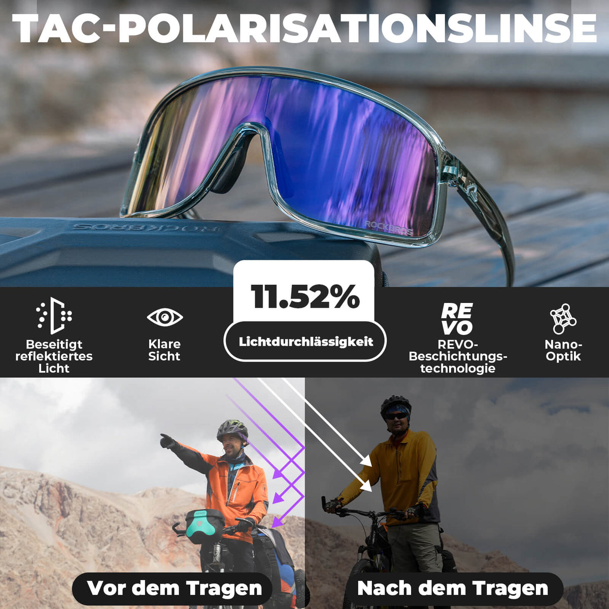 ROCKBROS Sonnenbrille Selbsttönend UV400-Schutz