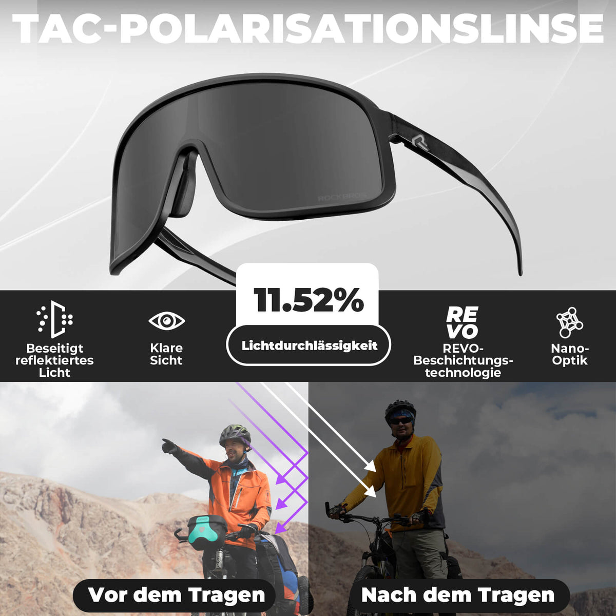ROCKBROS Sonnenbrille Selbsttönend UV400-Schutz