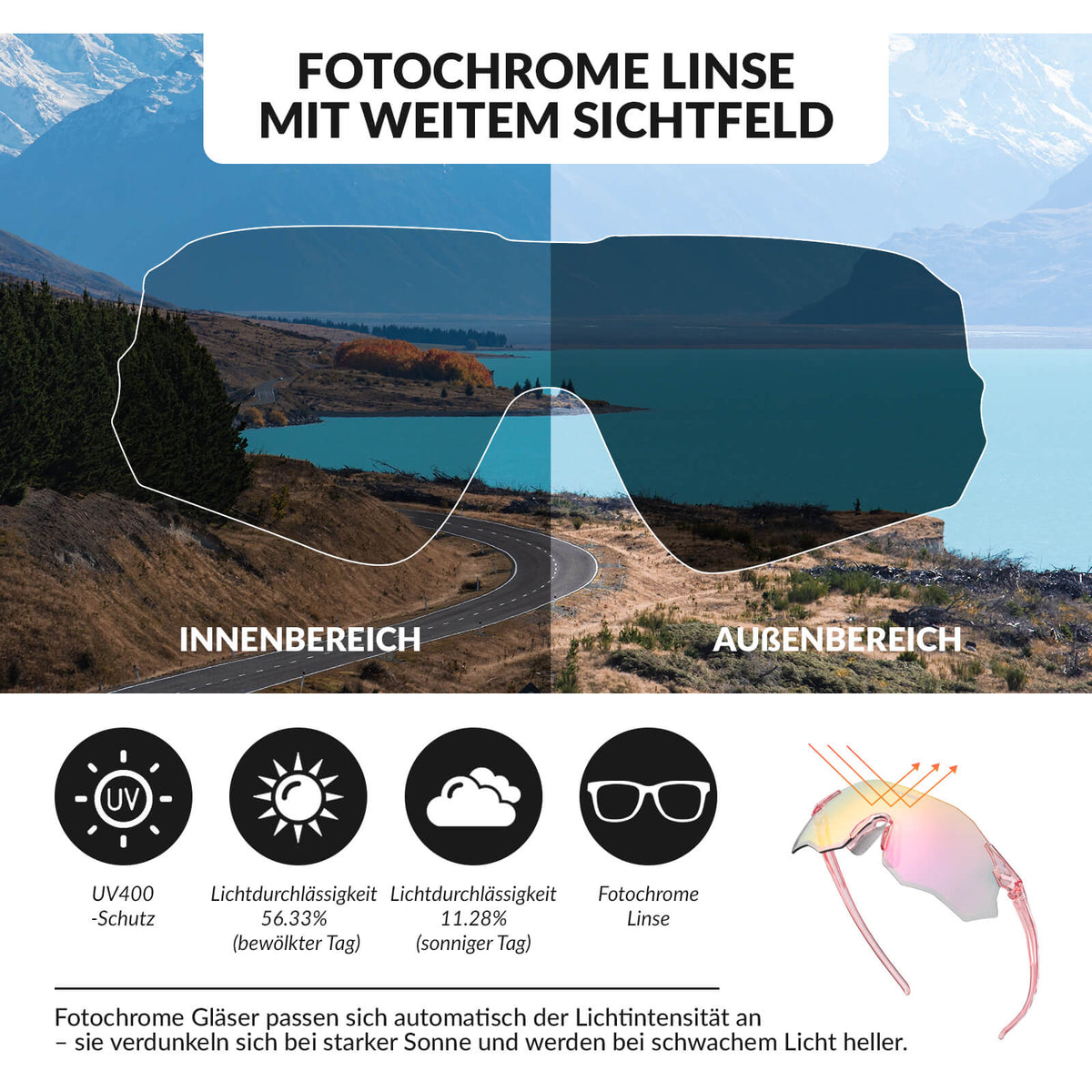 ROCKBROS Fahrradbrille Verspiegelte Gläser UV400-Schutz Ohne Rahmen -SWIFT