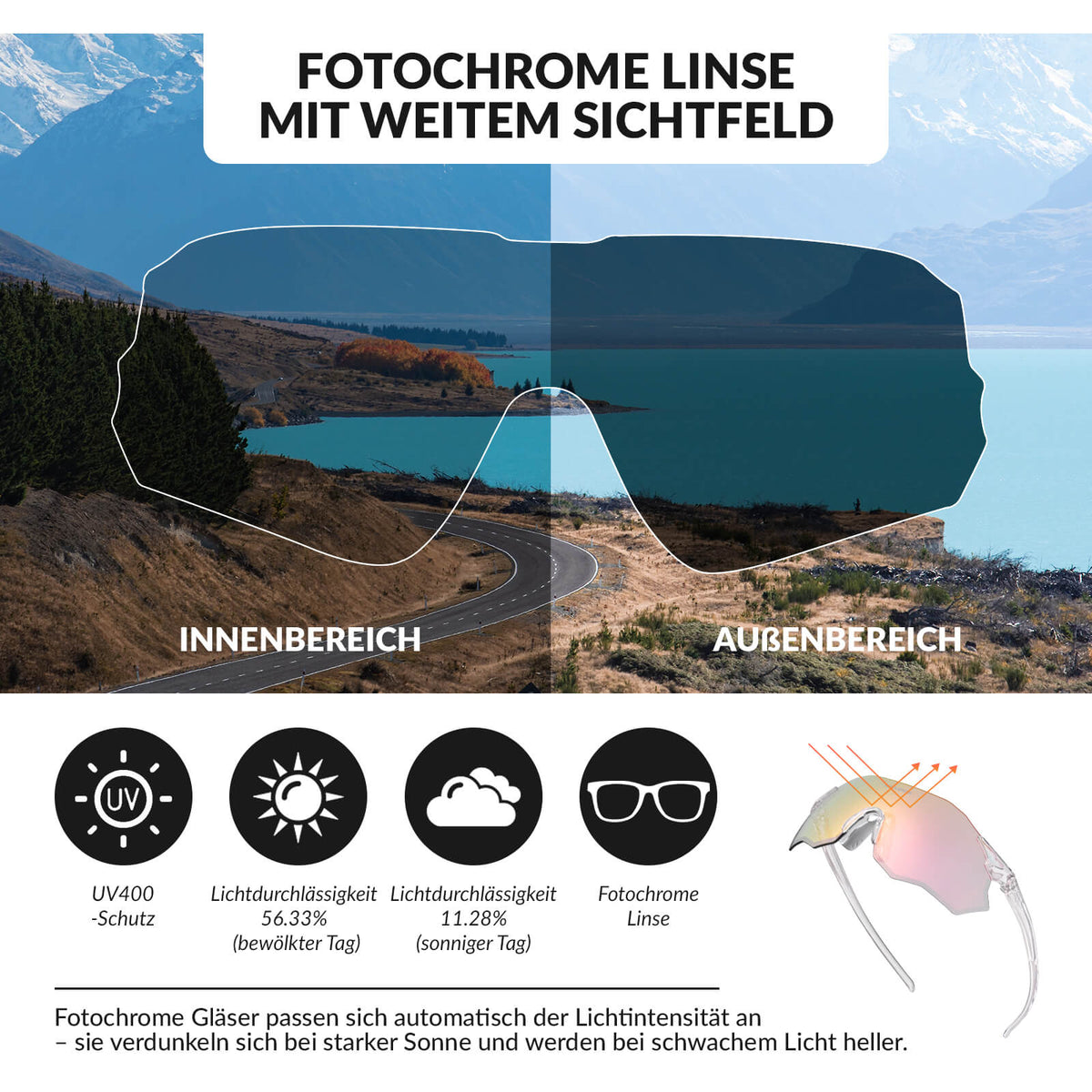 ROCKBROS Fahrradbrille Verspiegelte Gläser UV400-Schutz Ohne Rahmen -SWIFT