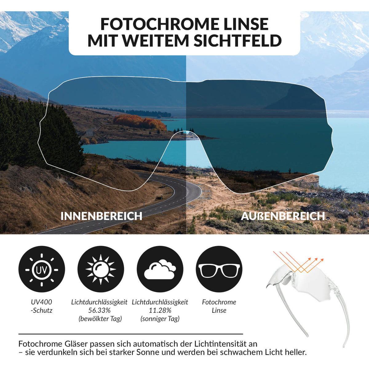 ROCKBROS Fahrradbrille Verspiegelte Gläser UV400-Schutz Ohne Rahmen -SWIFT