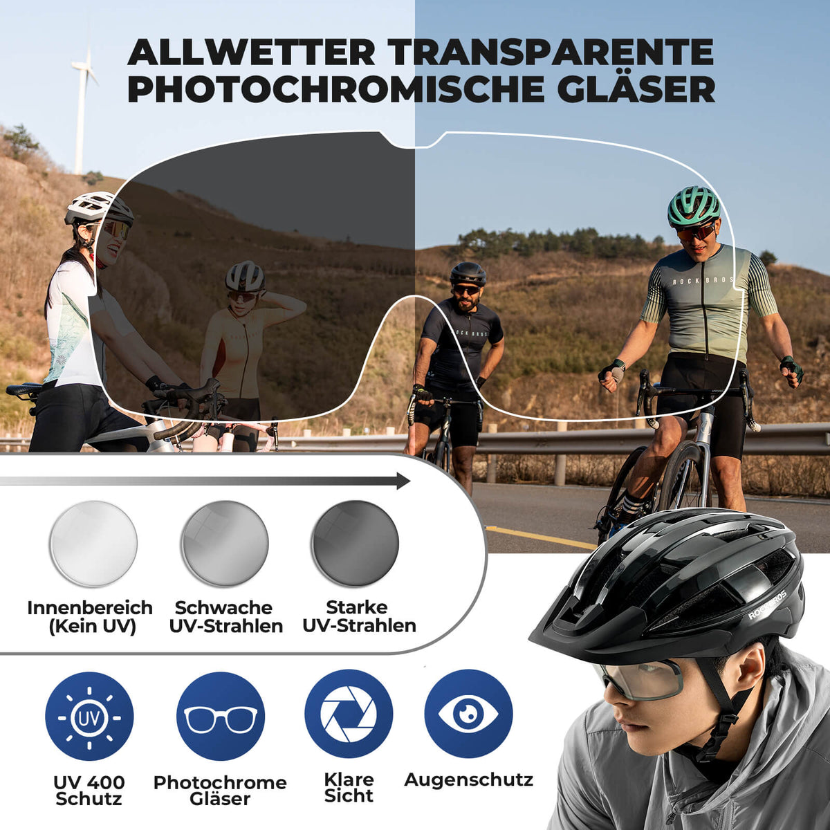 ROCKBROS Fahrradhelm mit Rücklicht 55-61cm