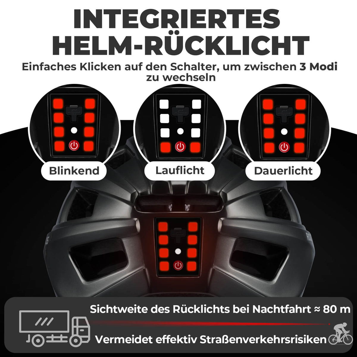 ROCKBROS Fahrradhelm mit Rücklicht 55-61cm