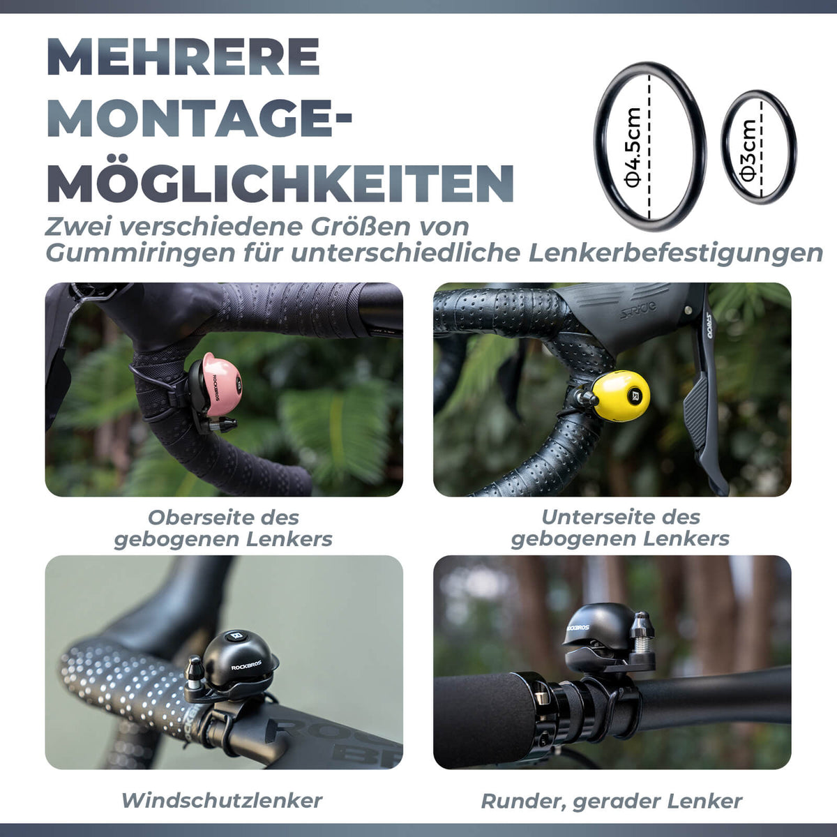 ROCKBROS Fahrradklingel 360-Grad-Drehung für 22-34mm Lenker