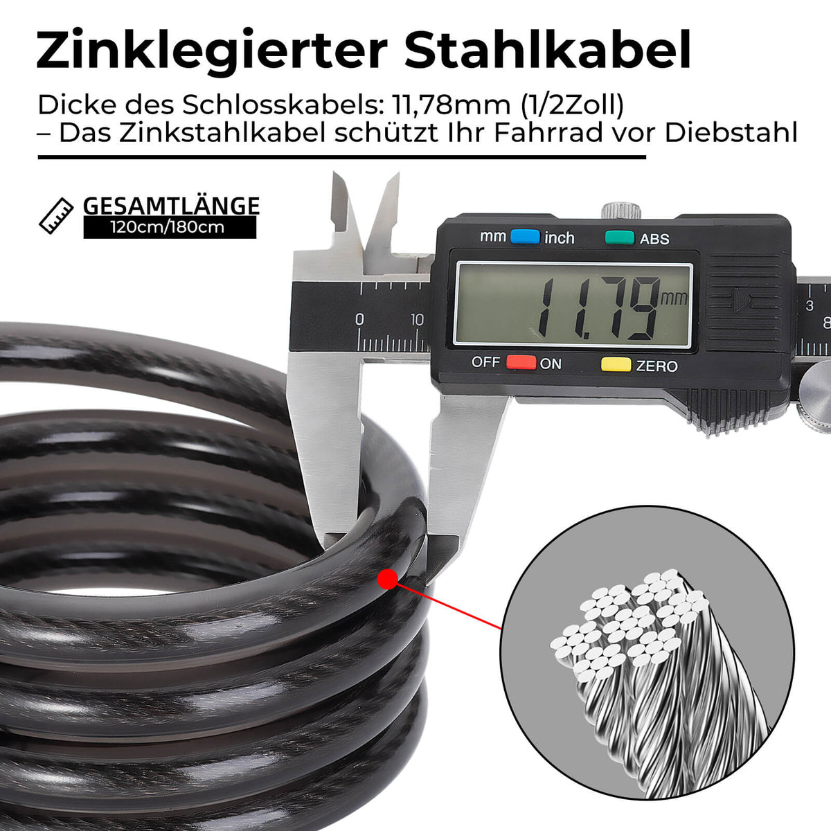 ROCKBROS Fahrradschloss Kabelschloss 4-Stellig Zahlencode mit Licht 120cm/180cm
