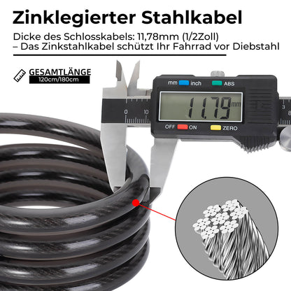 ROCKBROS Fahrradschloss Kabelschloss 4-Stellig Zahlencode mit Licht 120cm/180cm