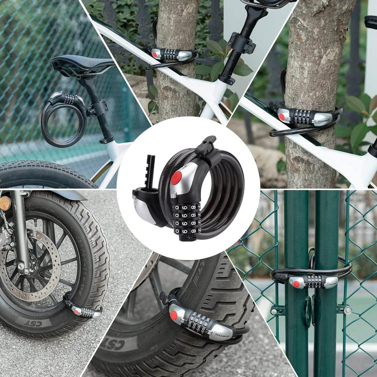 ROCKBROS Fahrradschloss Kabelschloss 4-Stellig Zahlencode mit Licht 120cm/180cm
