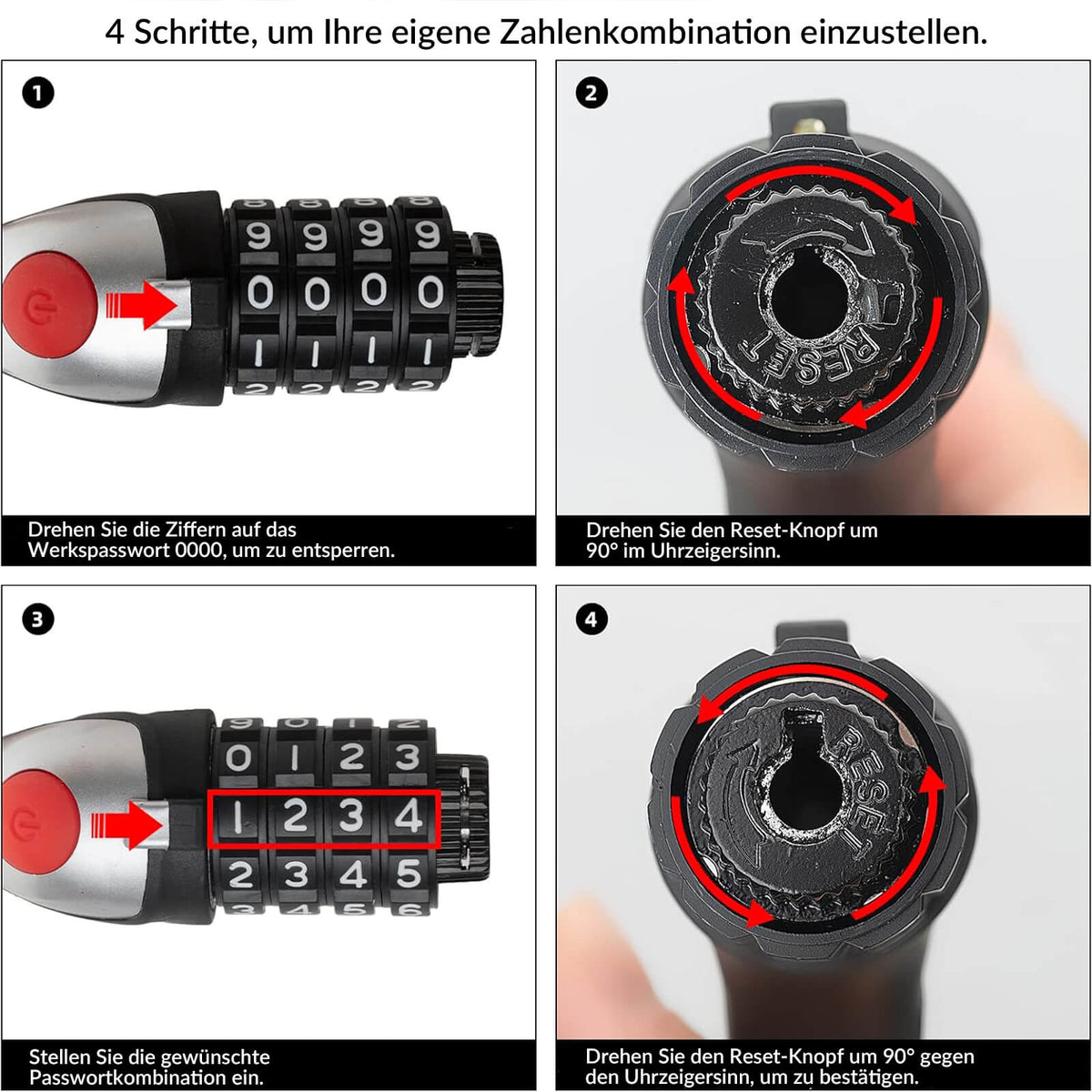 ROCKBROS Fahrradschloss Kabelschloss 4-Stellig Zahlencode mit Licht 120cm/180cm