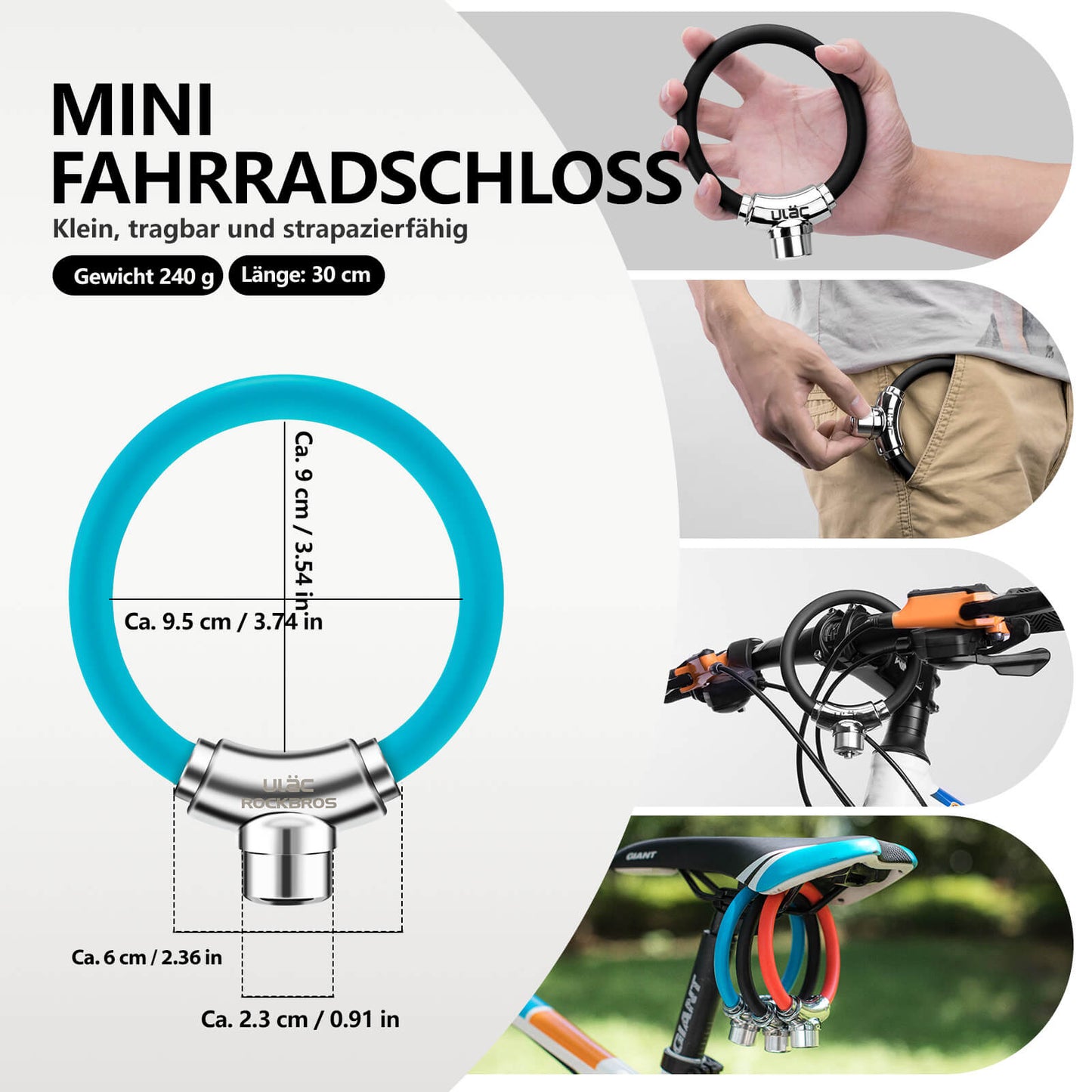 Fahrradschloss Kabelschloss mit Klettverschlüssen ohne Schlüssel ROCKBROS
