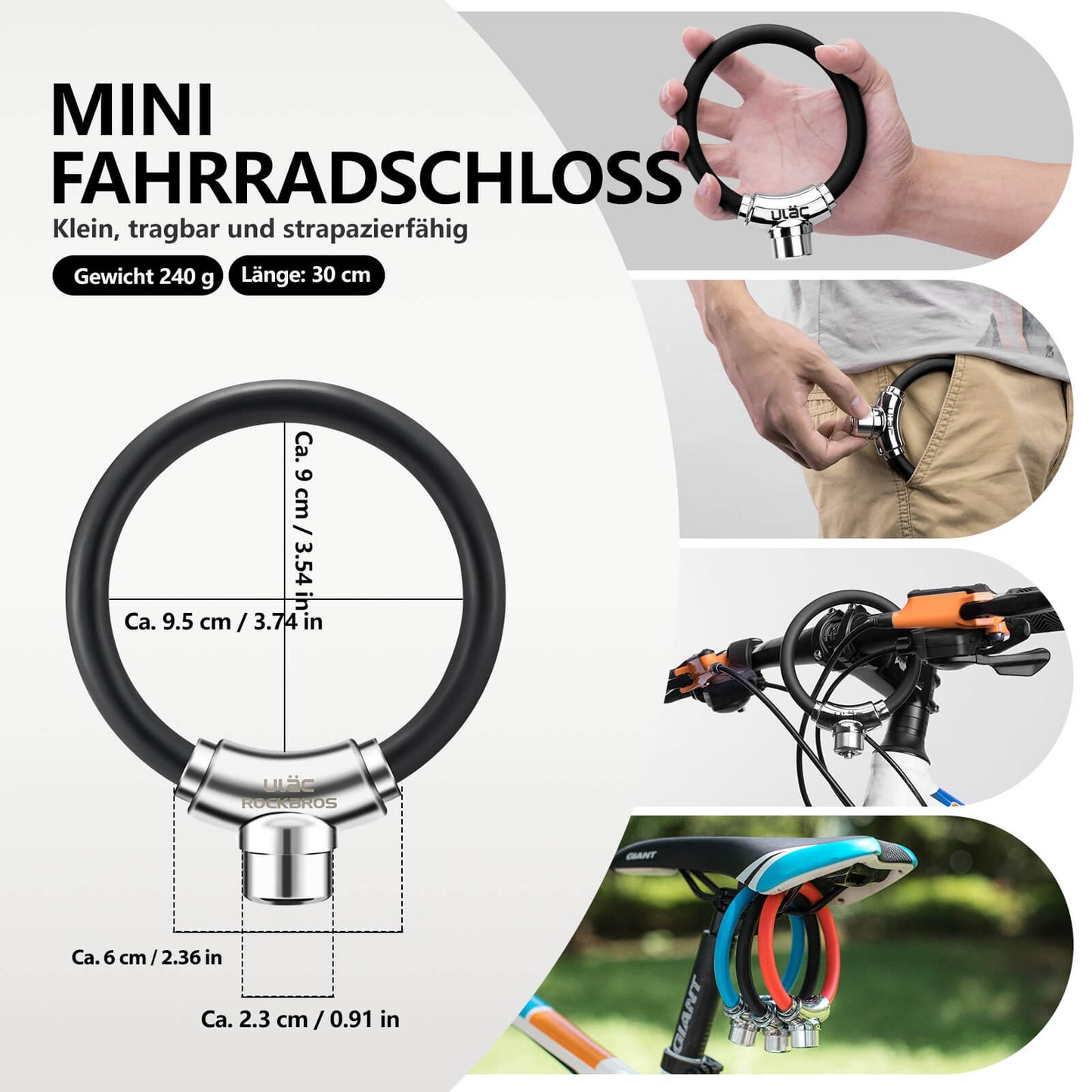 Fahrradschloss Kabelschloss mit Klettverschlüssen ohne Schlüssel ROCKBROS