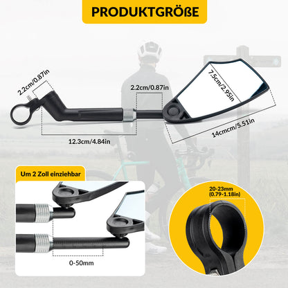 ROCKBROS Fahrradspiegel Rückspiegel 360°Drehbar Klappbar für Lenker 20–23mm