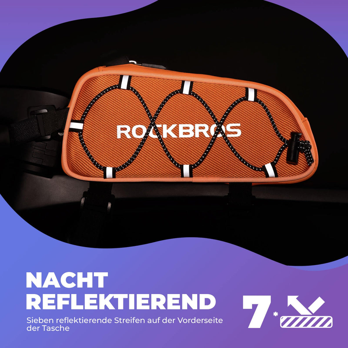 ROCKBROS Oberrohrtasche 1 L Vollständig Reflektierend Weiß/Orange