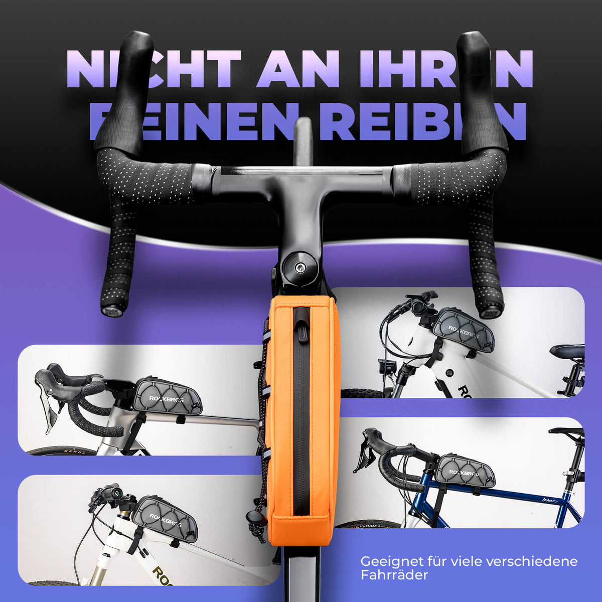 ROCKBROS Oberrohrtasche 1 L Vollständig Reflektierend Weiß/Orange
