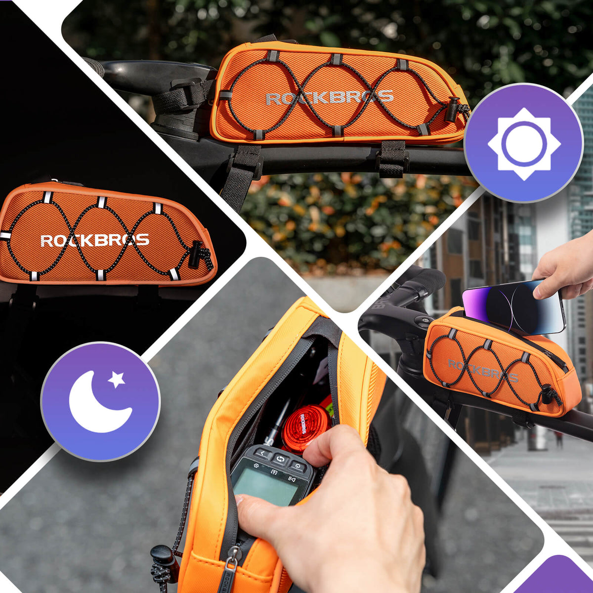 ROCKBROS Oberrohrtasche 1 L Vollständig Reflektierend Weiß/Orange