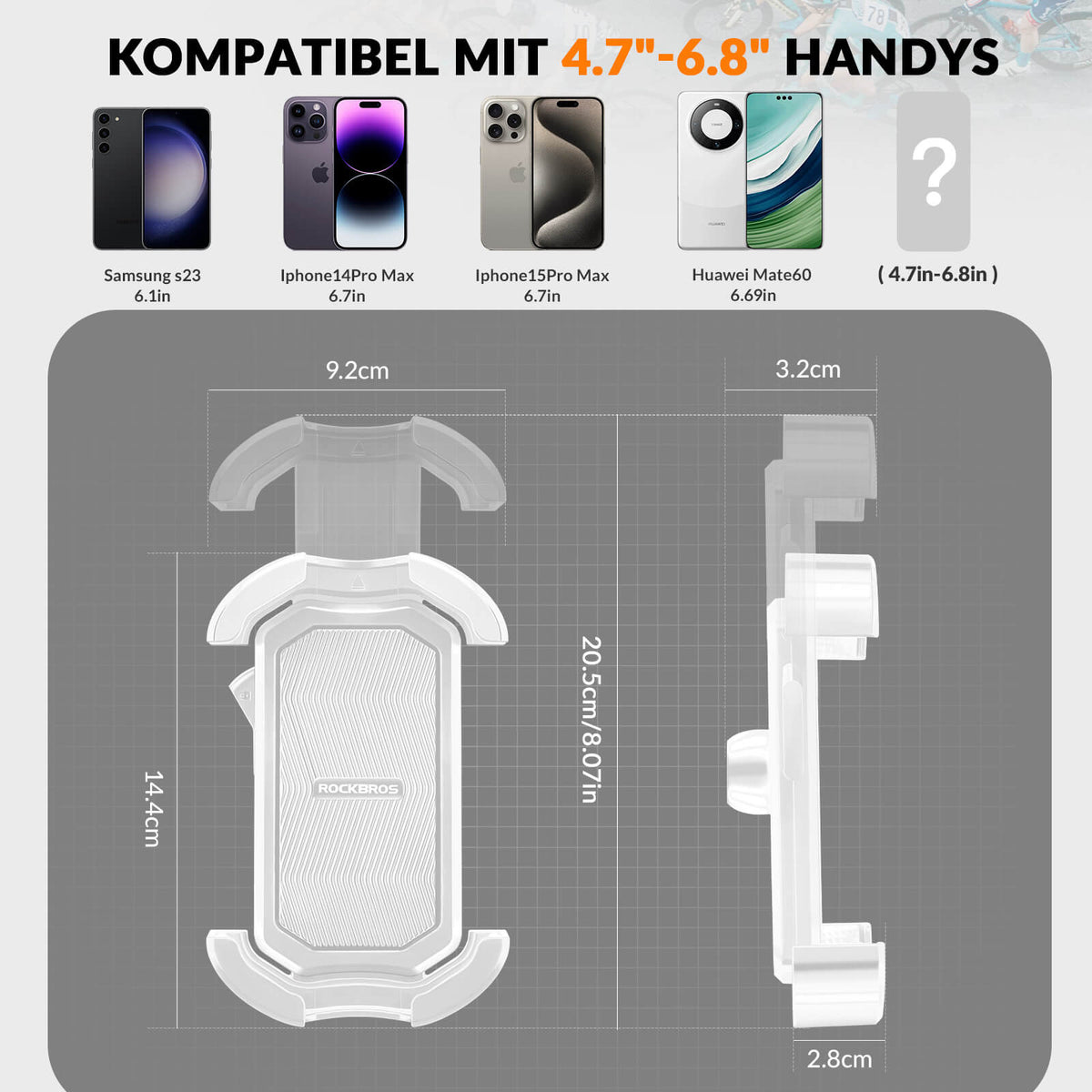 ROCKBROS Handyhalterung Fahrrad Handyhalter Motorrad 360° Drehbar für 4,7-7,0 Zoll
