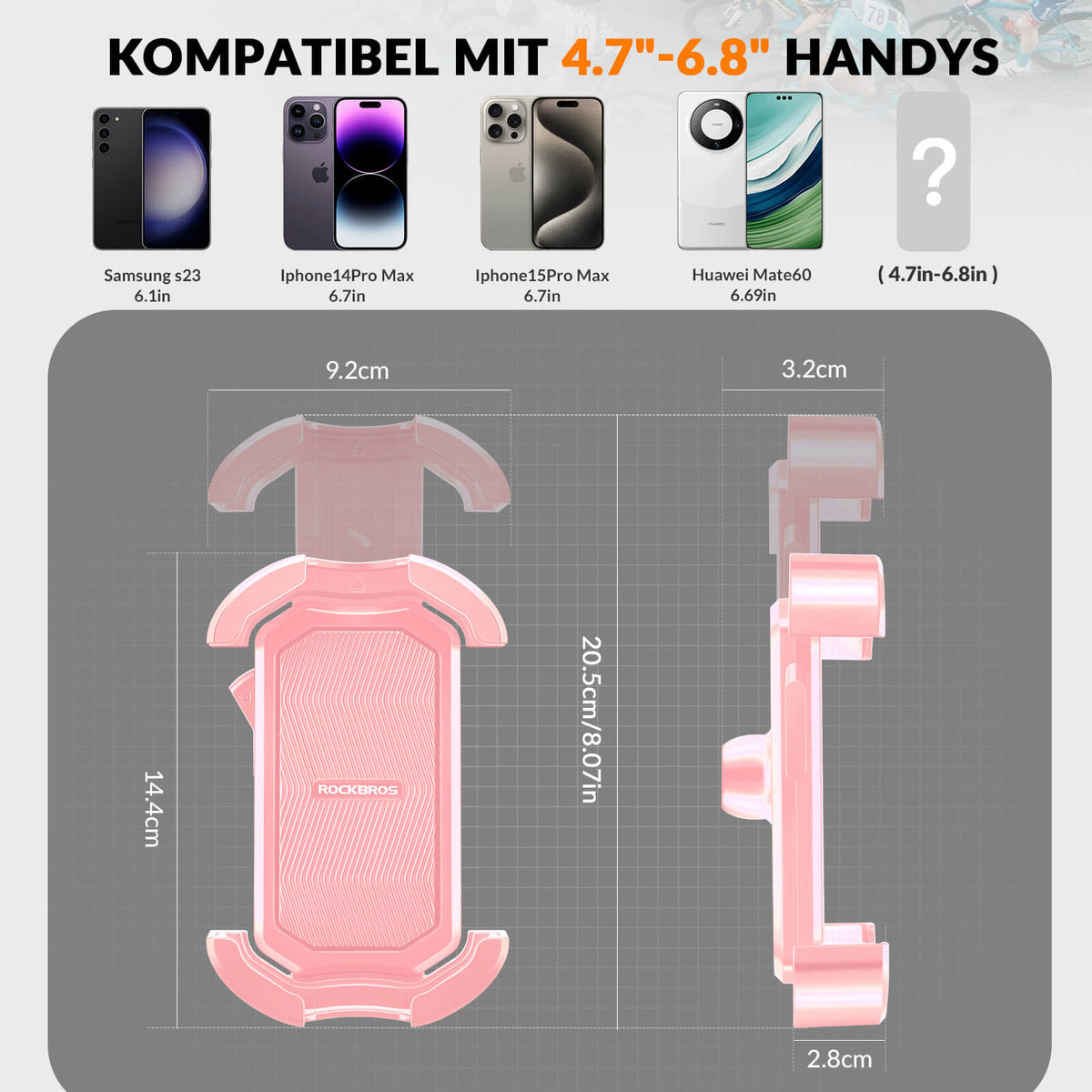 ROCKBROS Handyhalterung Fahrrad Handyhalter Motorrad 360° Drehbar für 4,7-7,0 Zoll