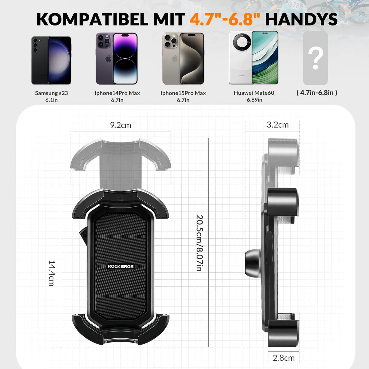 ROCKBROS Handyhalterung Fahrrad Handyhalter Motorrad 360° Drehbar für 4,7-7,0 Zoll