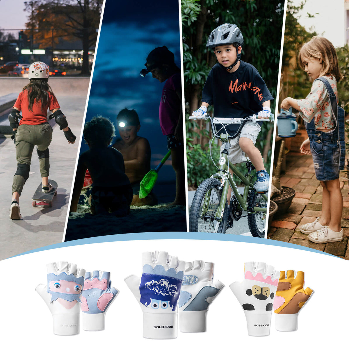 ROCKBROS Kinder Halbfinger Fingerlose Fahrradhandschuhe