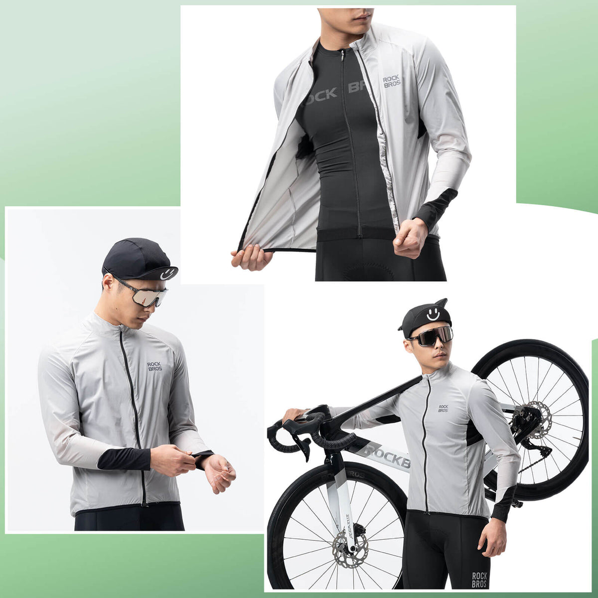 ROCKBROS Leichte Fahrradjacke Atmungsaktiv Reflektierend Grau Herren
