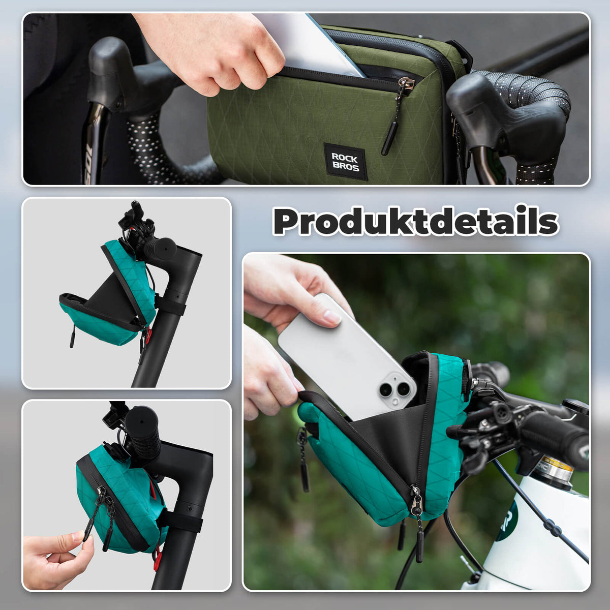 ROCKBROS Lenkertasche Fahrradtasche mit Schultergurt 2,1L