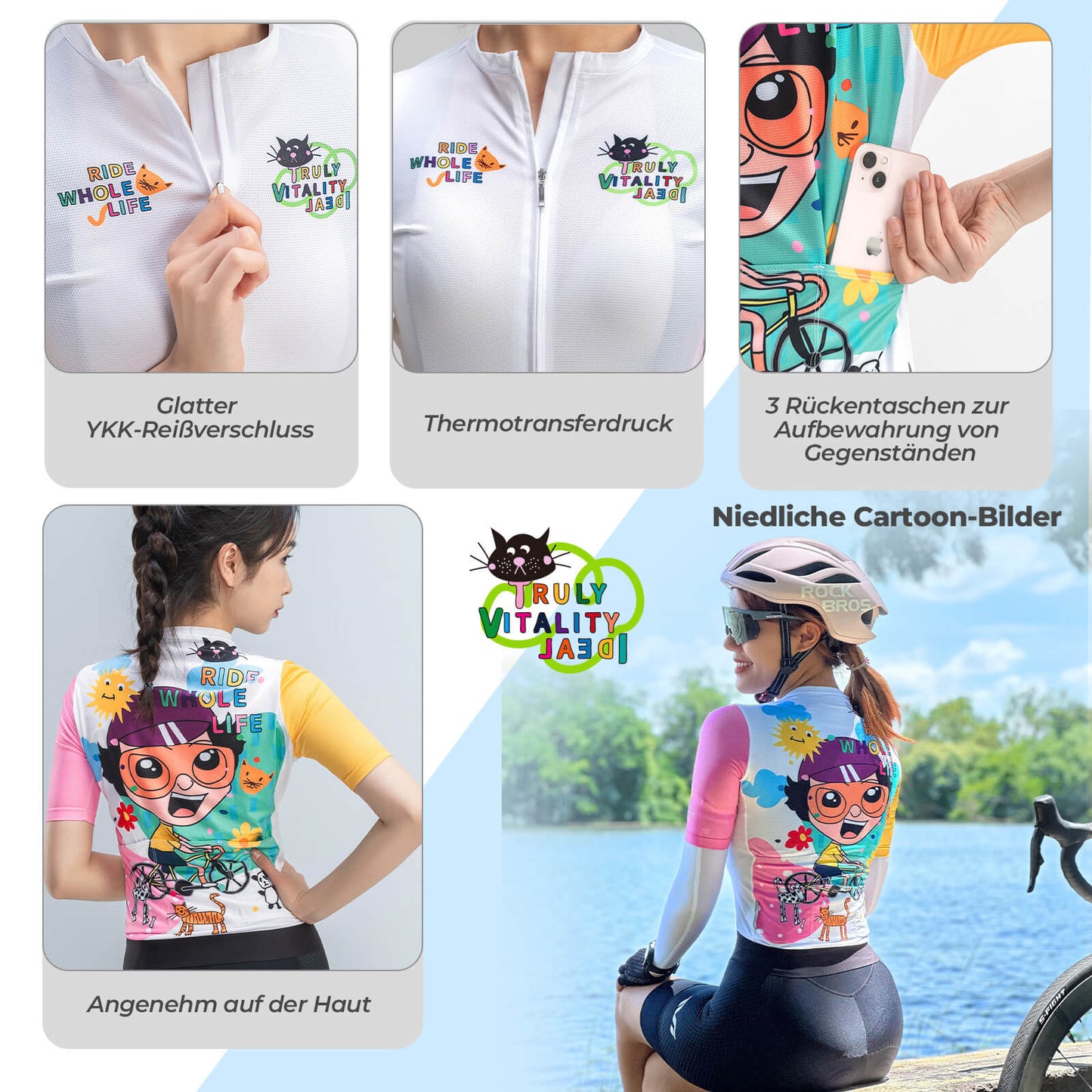 TVI Damen Kurzarm-Radtrikot Fahrradbekleidung Schnelltrocknend ROCKBROS