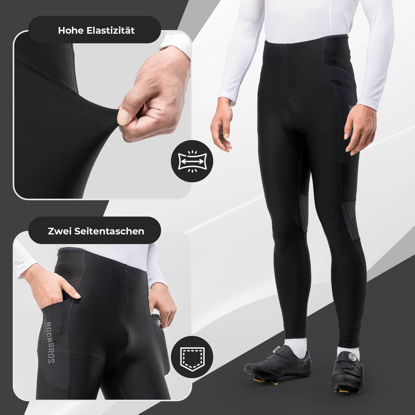 Winter Thermo-Fahrradhose Fleece-Kompressions-Leggings 3 Taschen ROCKBROS