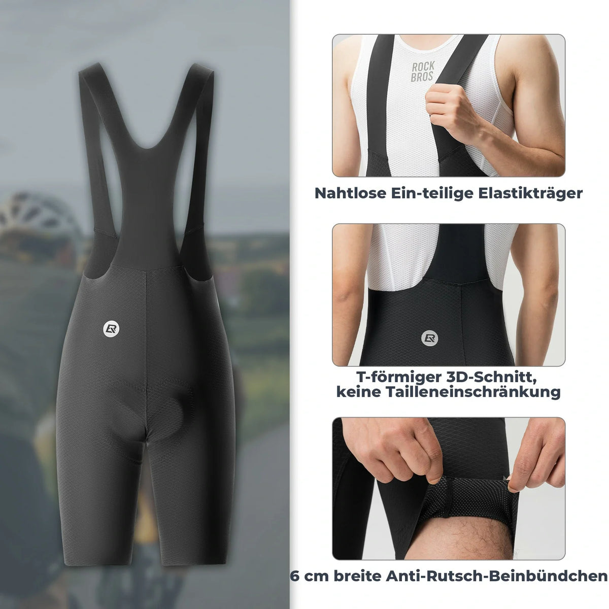 ROCKBROS Radhose Herren Kurz Gepolstert mit TräGer, Fahrradhose Kurz Mit Reflektoren Sommer
