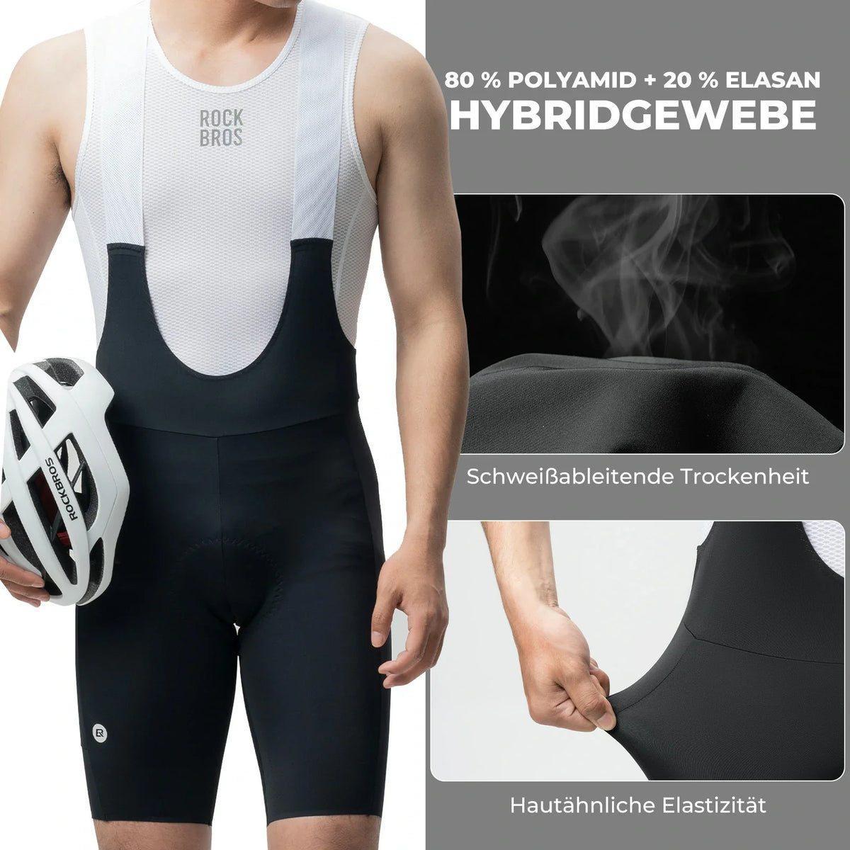 ROCKBROS Radlerhose Herren Gepolstert, Fahrradhose Kurz, Bib Shorts mit Träger, Radsport Trägerhosen