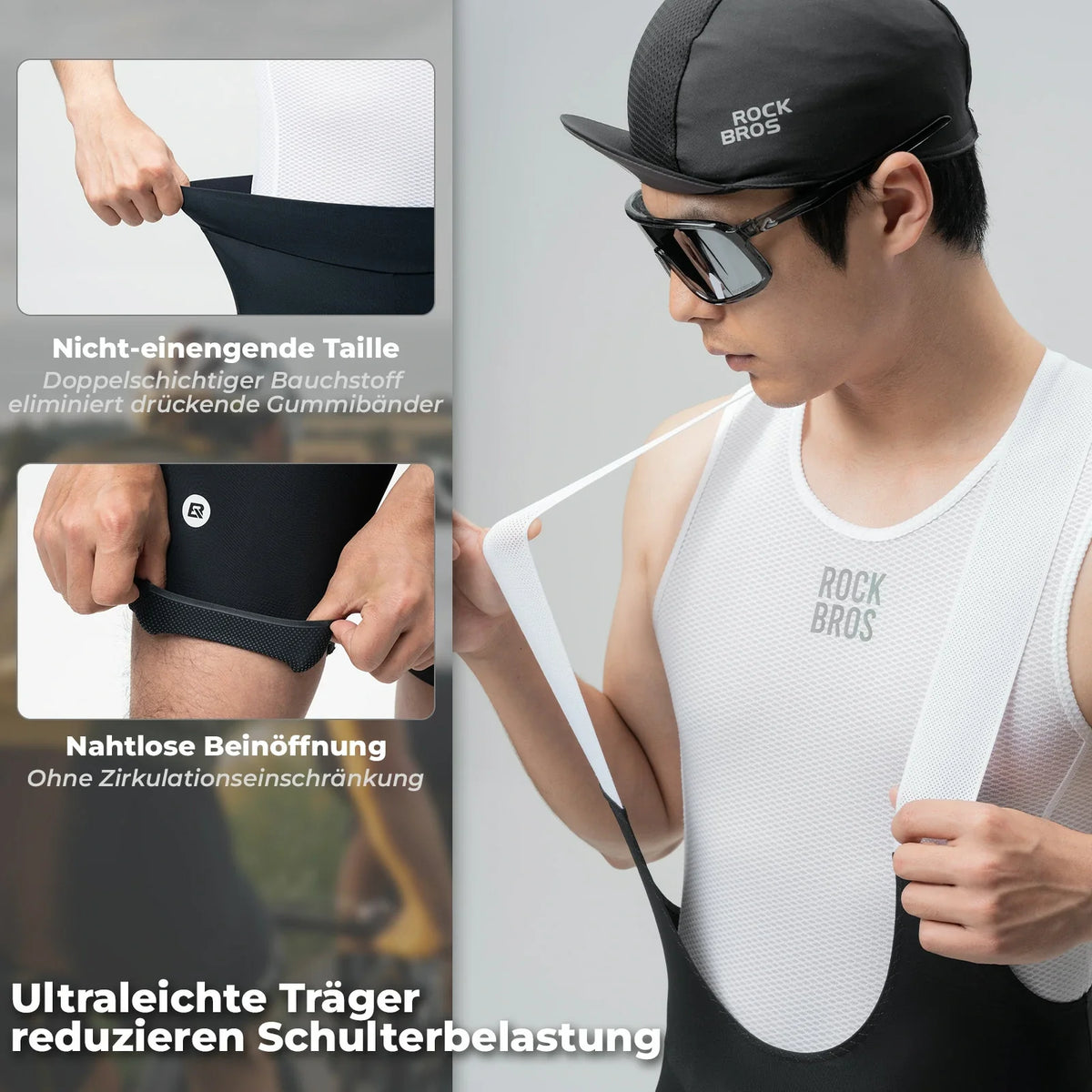 ROCKBROS Radlerhose Herren Gepolstert, Fahrradhose Kurz, Bib Shorts mit Träger, Radsport Trägerhosen