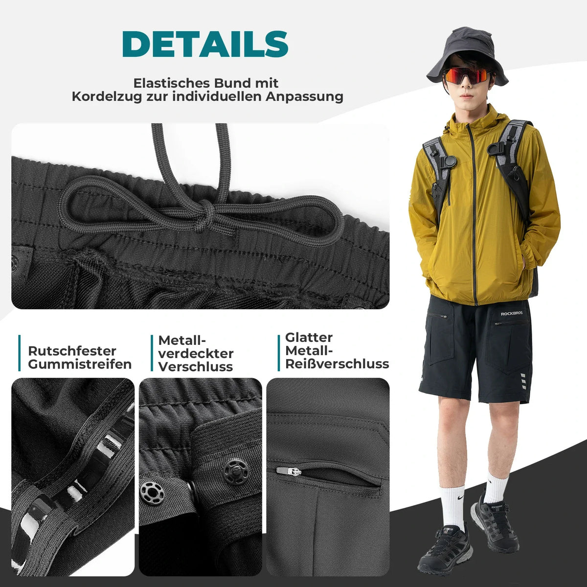 ROCKBROS Radlerhose Herren Gepolsterte Fahrradhose mit Sitzpolster 4D