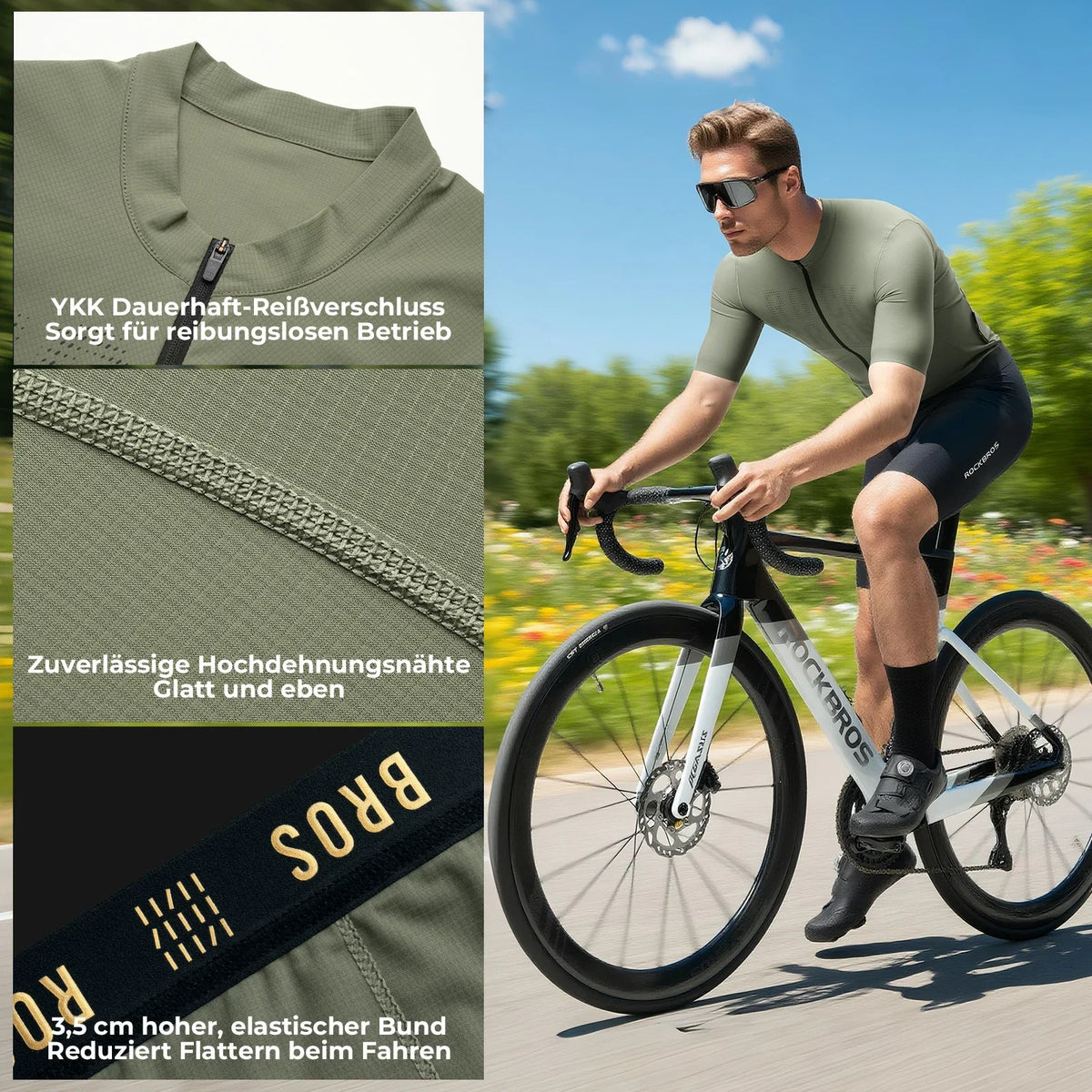 ROCKBROS Radtrikot Kurzarm Herren, Atmungsaktives schnelltrocknendes Rennrad Trikot