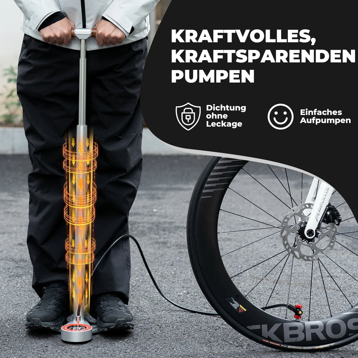 ROCKBROS Stand Fahrradpumpe 240PSI mit Manometer